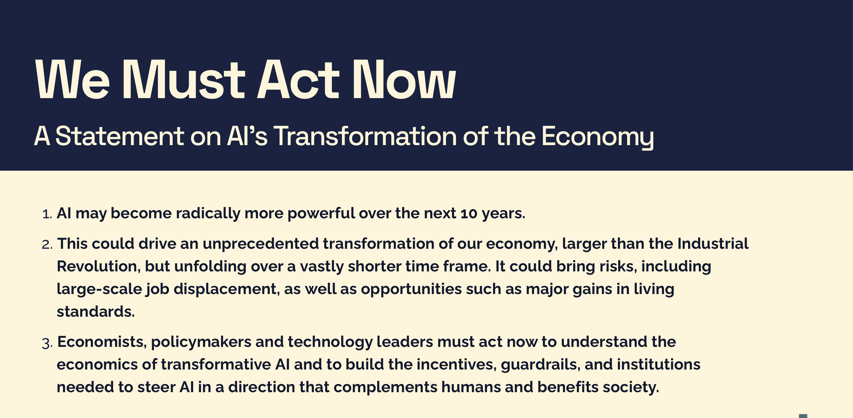 We Must Act Now — the three sentences of the statement on AI's transformation of the economy
